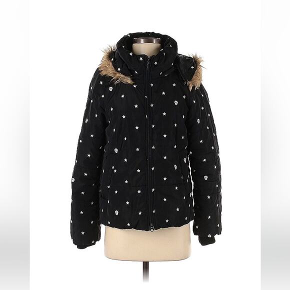 World Wide Love Japanese streetwear black skull and star hooded coat, 1 - Picture 1 of 8